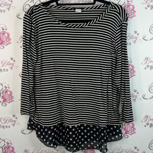 K&C long sleeve polka dot shirt Elegant Black and White Striped Women's Top